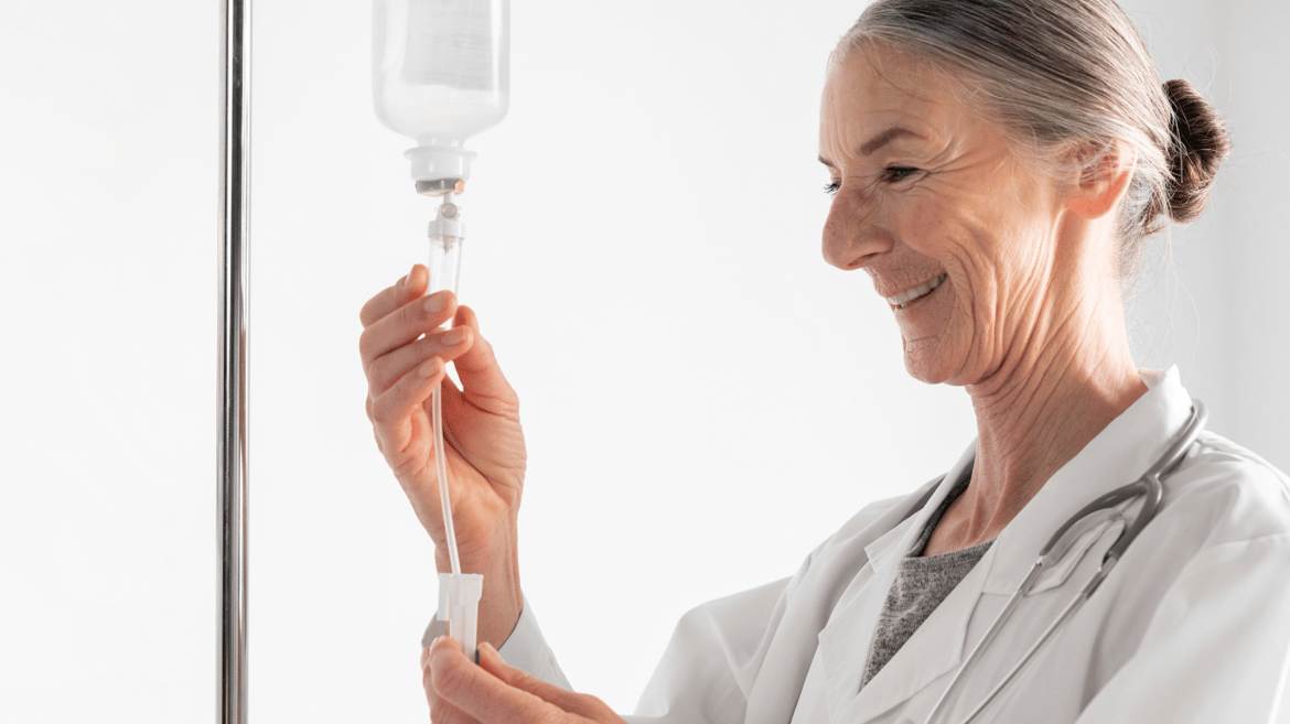 Person dealing adding to IV