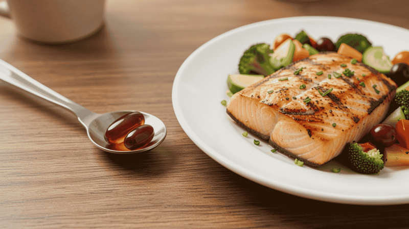 Q10 softgels and salmon