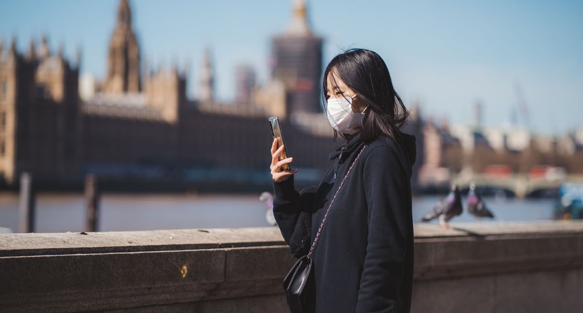 Young Chinese girl in the UK and masked