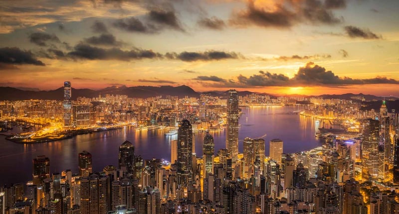Hong Kong Sunset Skyline View