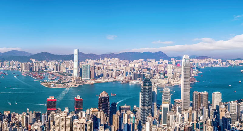 An aerial shot of Hong Kong's Victoria Harbor