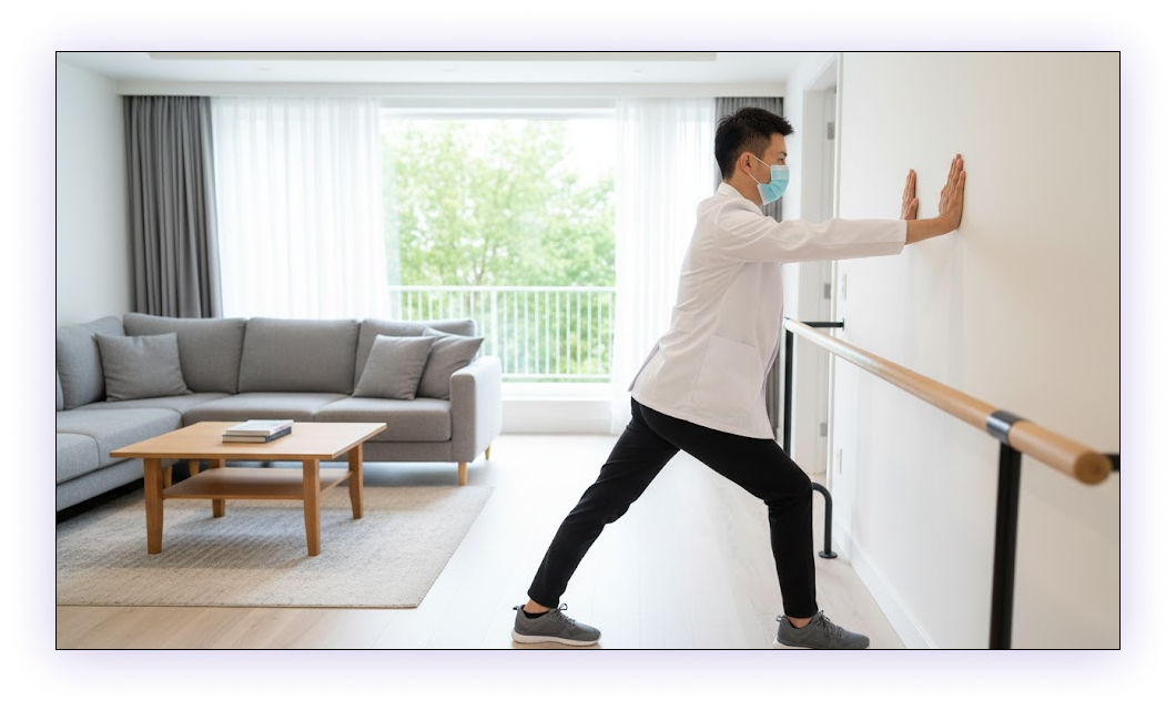 筋膜炎運動 - 牆壁靠立腳跟拉伸